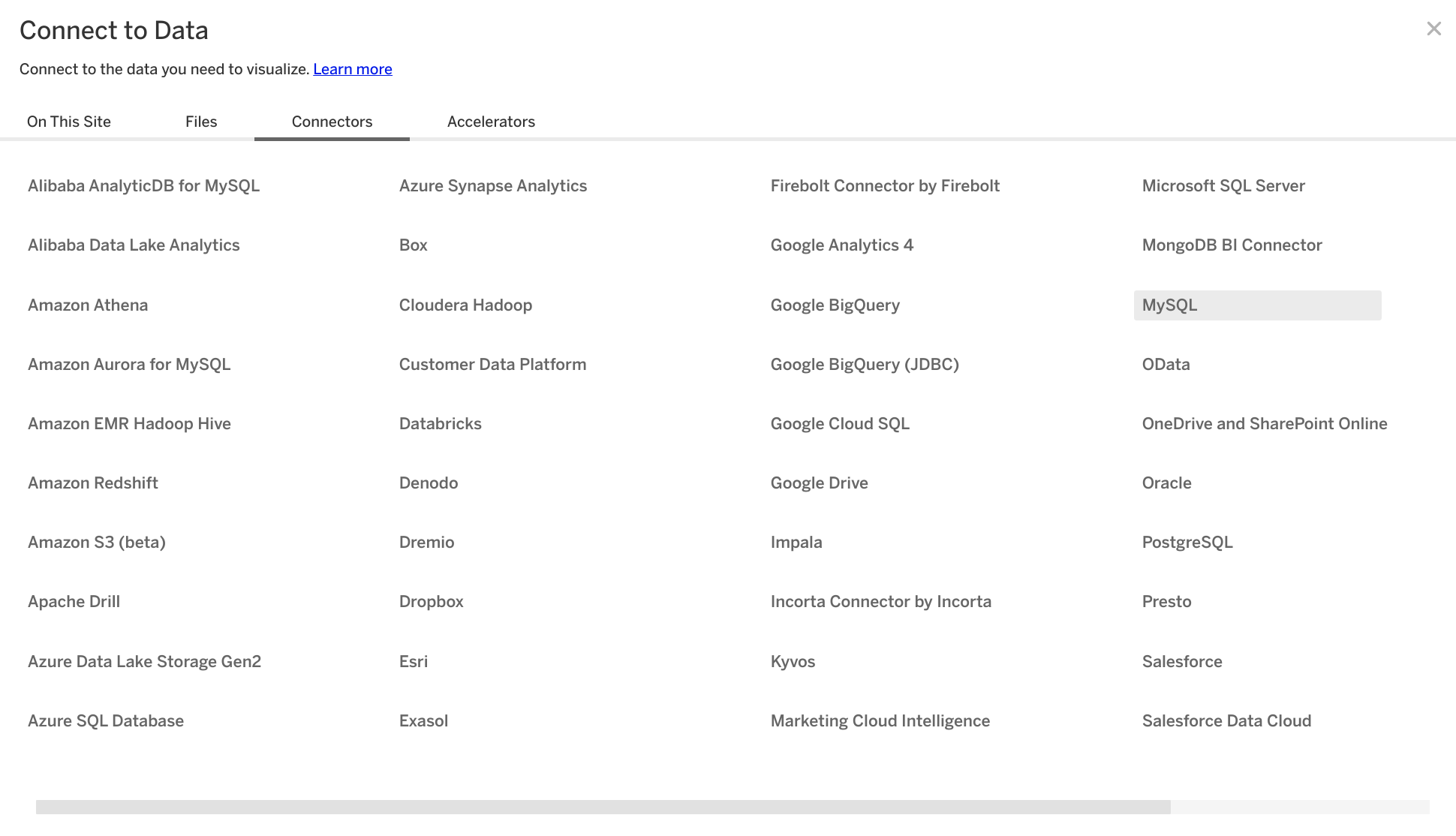 Selecting MySQL connector